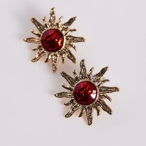 8 Other Reasons 18kt gold plated sun stud earrings with red stone